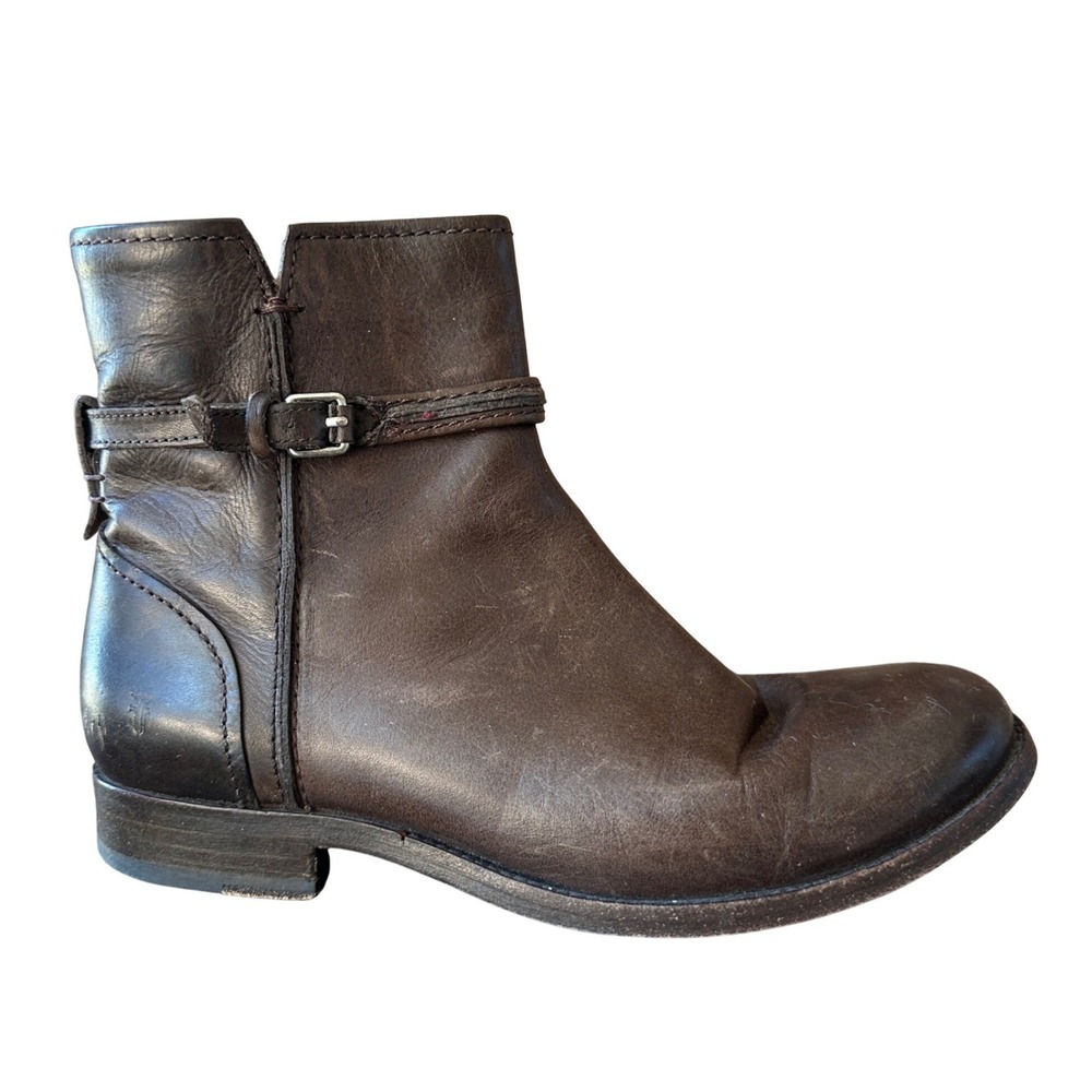 Frye Melissa Seam Short Ankle Boots 6.5 Brown Leather Side Zip Flat 3475444